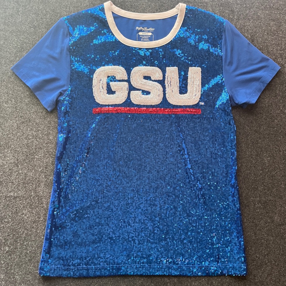 Big Boy Headgear GSU T-Shirt Women S Blue New Sequin Georgia‎ State University